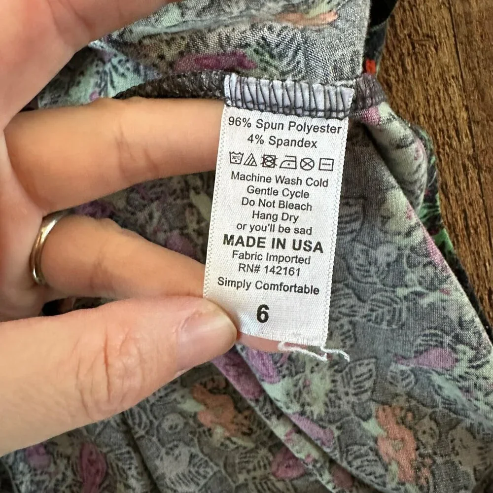 LuLaRoe Girls Floral Dress Size 6 Black Multicolor Short Sleeve Knee Length